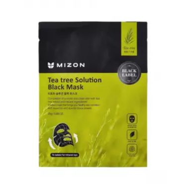 Mizon -  Mizon Tea Tree Solution Black Mask - Maska z ekstraktem z drzewa herbacianego na czarnym płacie bawełny